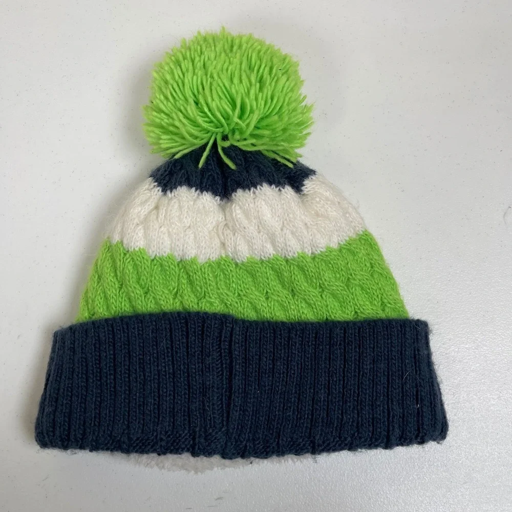 NFL Seattle Seahawks Beanie Kids Blue Green White Cable Knit Pom Hat Football